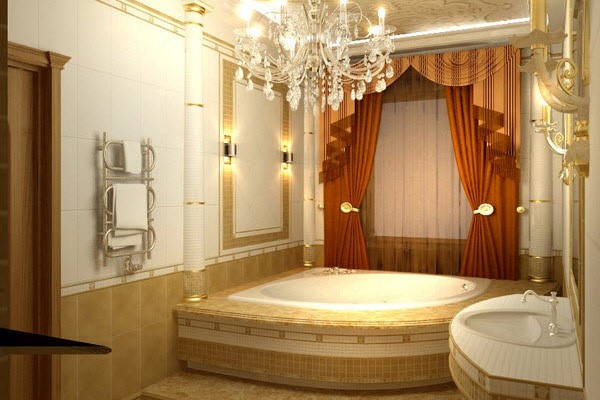 Bồn tắm góc bố trí trong không gian sang trọng