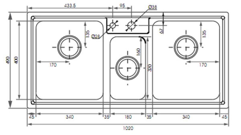 Chậu rửa bát 3 hố