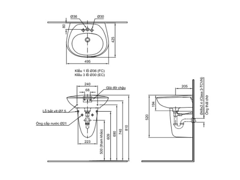 Chậu rửa mặt treo tường chân lửng Inax L-284V