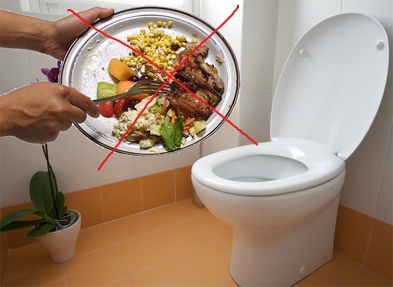 Không nên bỏ thức ăn vào bồn cầu