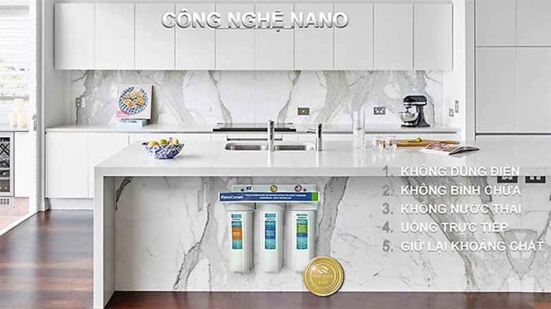 Máy lọc nước không sử dụng điện Nanoceram 10 in 3 lõi