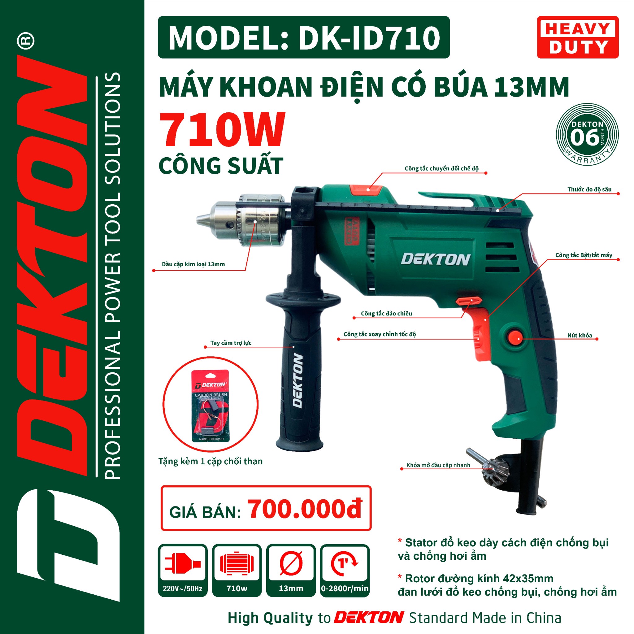 Máy khoan điện 710W Dekton DK-ID710