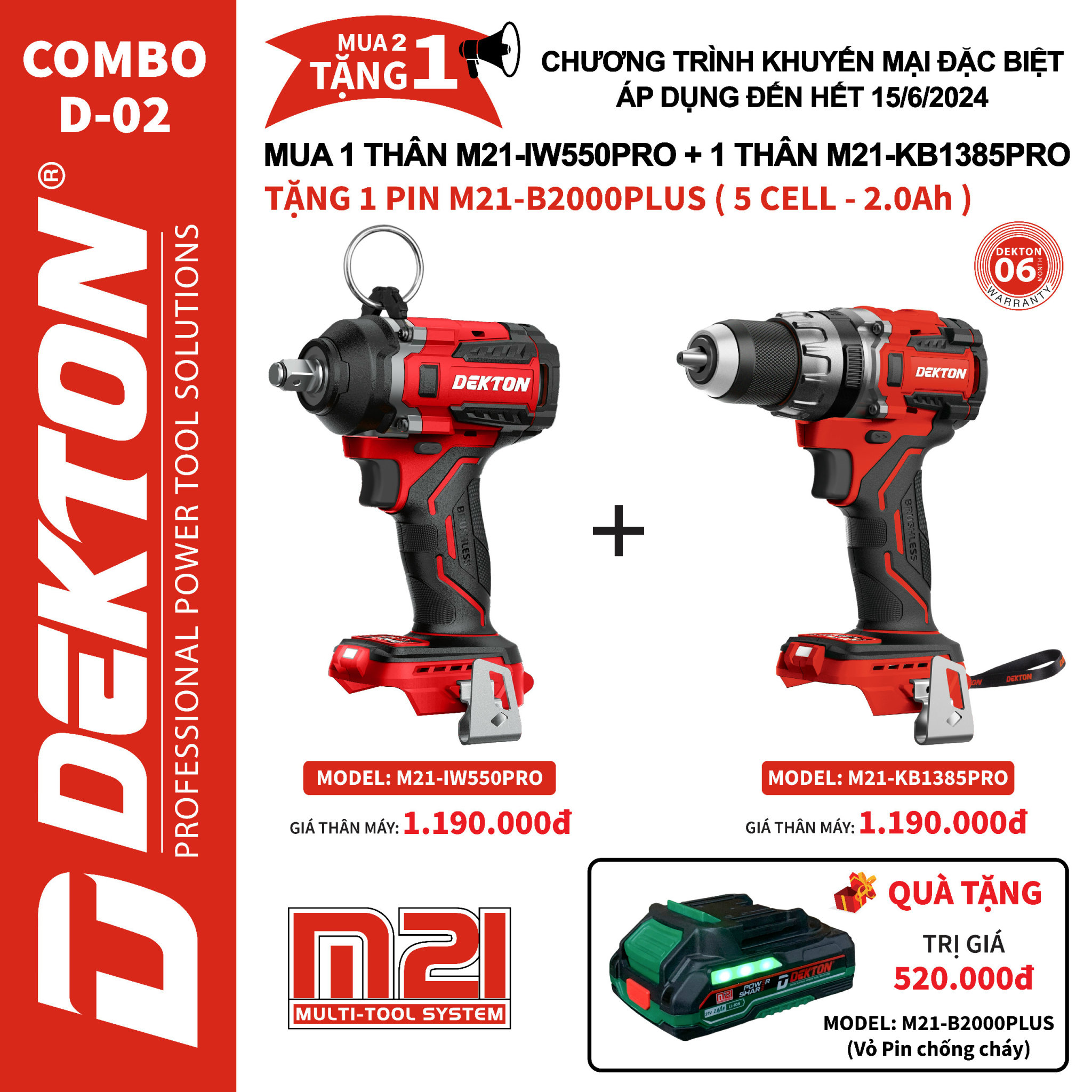 TẶNG NGAY 1 PIN 2.0AH PLUS KHI MUA COMBO MÁY SIẾT BULONG VÀ MÁY KHOAN!
