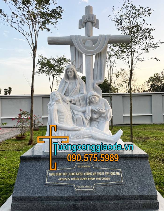 Bộ Tượng 14 Chặng Đàng Thánh Giá Bằng Đá Trắng Nguyên Khối