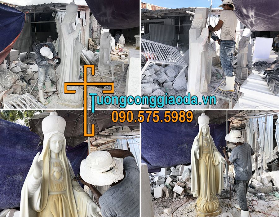 Điêu Khắc Tượng Đức Mẹ Fatima Bằng Đá Trắng Nguyên Khối