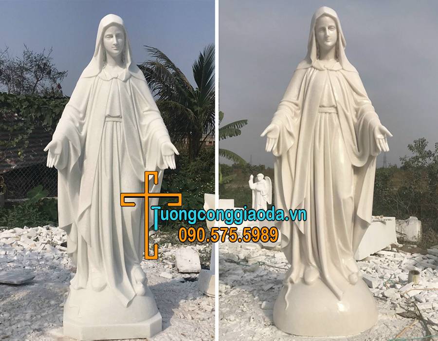 Tượng đức mẹ ban ơn bằng đá trắng tự nhiên nguyên khối