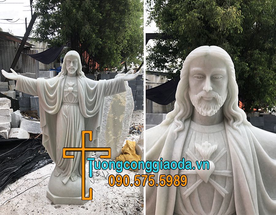 Tượng Chúa Giang Tay Bằng Đá Cẩm Thạch Đẹp Cao 1m8 Hoàn Thiện