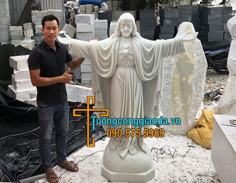 Tượng chúa kito vua bằng đá cẩm thạch cao 1m8