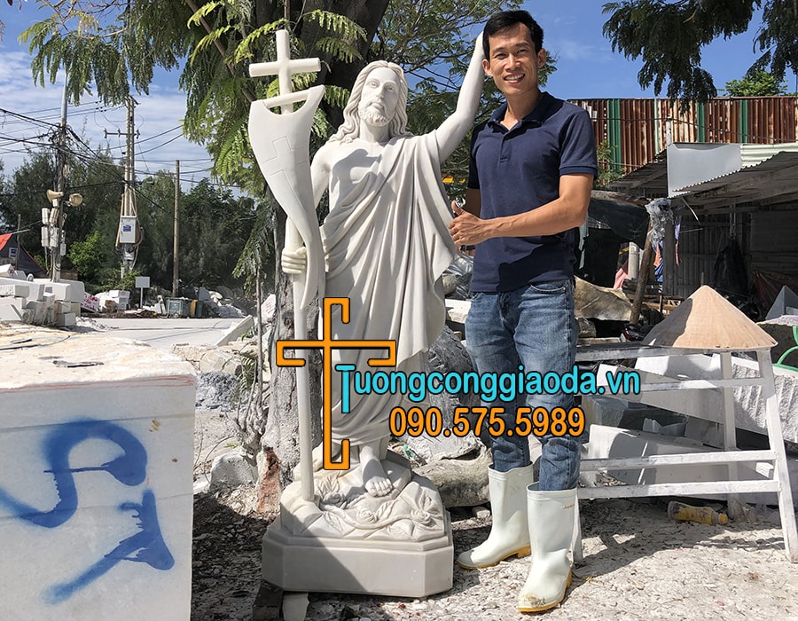 Tượng Chúa Phục Sinh Đá Trắng Đẹp cao 1m7