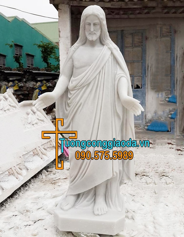 Tượng chúa sống lại bằng đá trắng đẹp nguyên khối