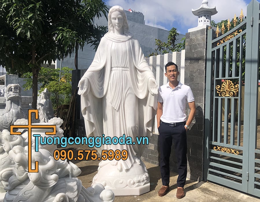 Tượng Đức Mẹ Ban Ơn Đá Cẩm Thạch Trắng Đẹp Cao 2m5 Về Hải Dương