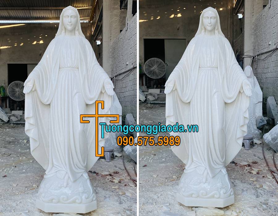 Tượng đức mẹ ban ơn bằng đá trắng đẹp cao 2m