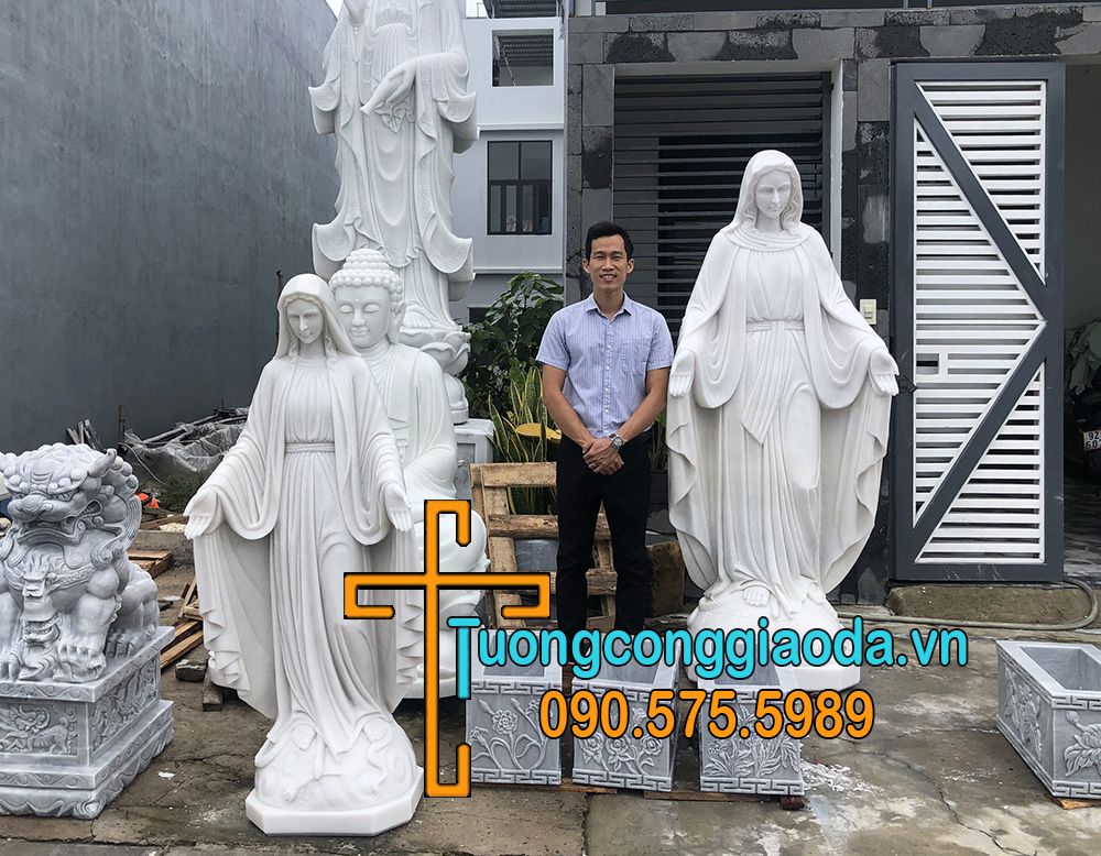 Tượng đức mẹ ban ơn bằng đá trắng đẹp cao 2m tại Song Toàn