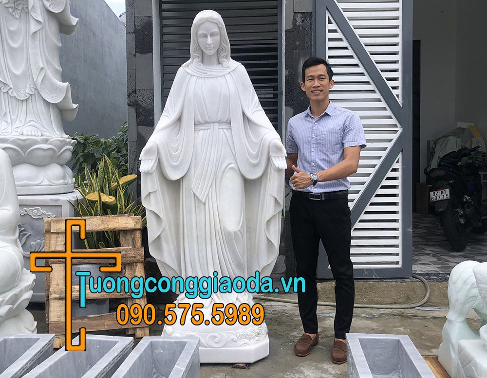 Tượng đức mẹ ban ơn đá trắng đẹp cao 2m
