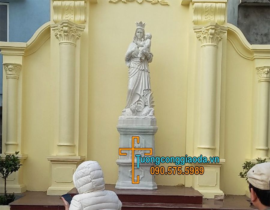 Tượng Đức Mẹ Hằng Cứu Giúp Đá Cao 3.2m Lắp Đặt Hoàn Thiện Tại Công Trình.