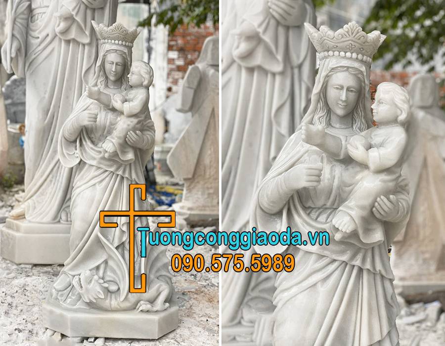 Tượng đức mẹ hằng cứu giúp đá trắng đẹp