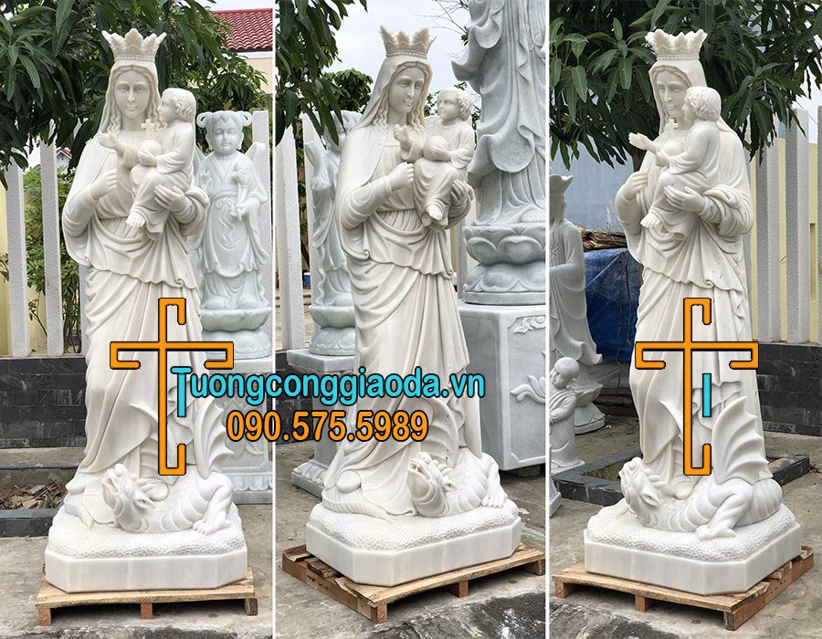 Tượng đức mẹ hằng cứu giúp đá trắng non nước đẹp