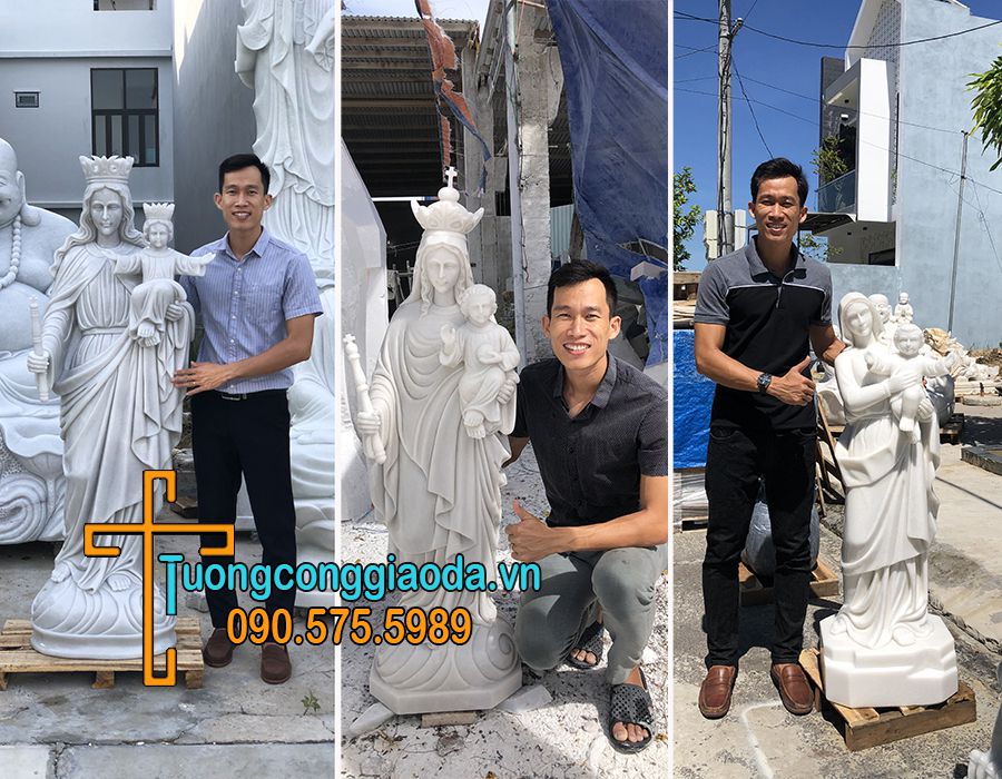 Tượng đức mẹ la vang bằng đá trắng non nước đẹp