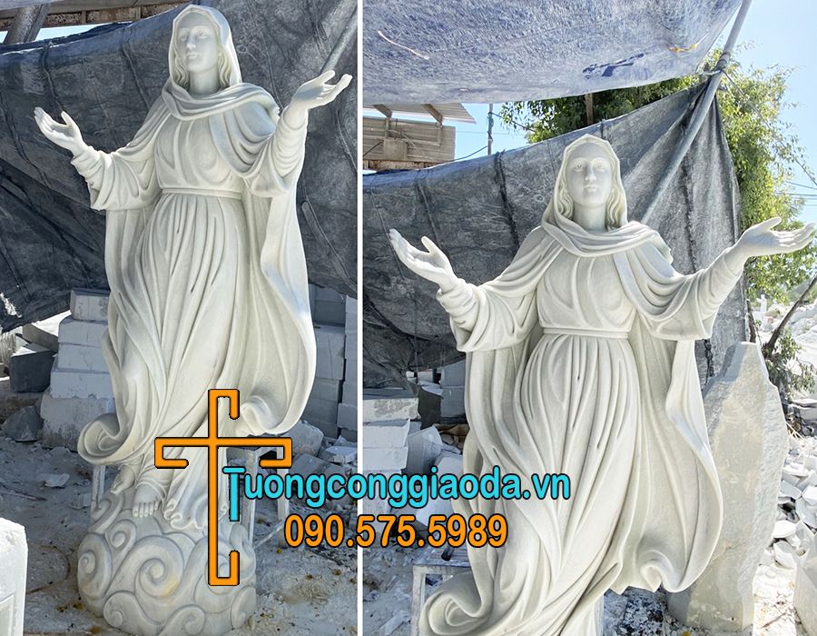 Tượng Đức Mẹ Lên Trời Đá Trắng Non Nước Đẹp Cao 2m2 Hoàn Thiện