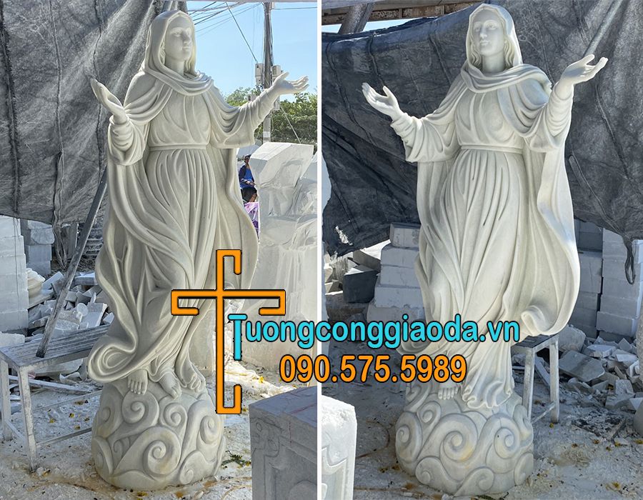 tượng đức mẹ lên trời đá trắng tự nhiên đẹp