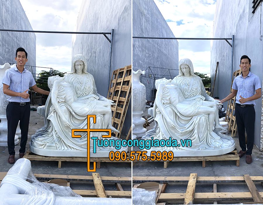 Tượng đức mẹ sầu bi bằng đá trắng đẹp cao 1m6