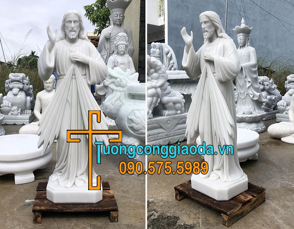 Tượng Lòng Chúa Thương Xót Đá Trắng Đẹp Cao 1m2:
