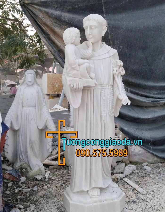 Mẫu tượng thánh anton bồng chúa bằng đá trắng nguyên khối