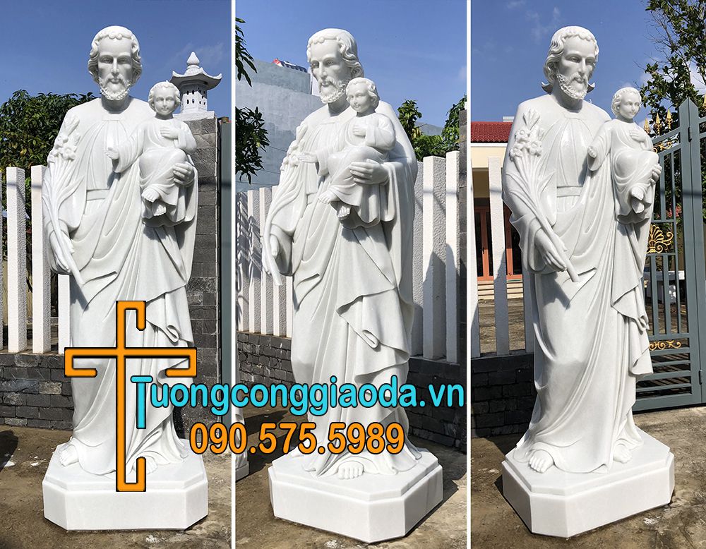 Tượng Thánh Giuse Bồng Chúa Đá Trắng Cao 2m5 Hoàn Thiện