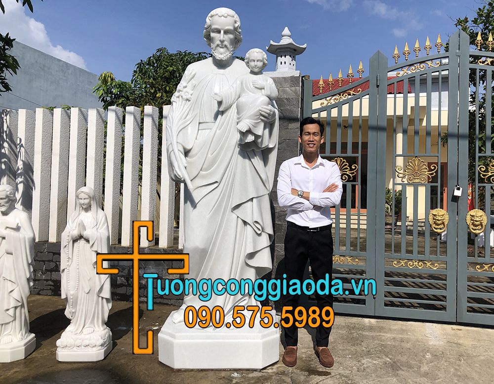 tượng thánh giuse bồng chúa bằng đá trắng cao 2m5
