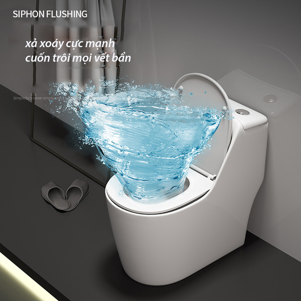 Hệ thống xả nước nhanh, tiết kiệm của bàn cầu CR6619 giúp phòng tắm luôn sạch sẽ