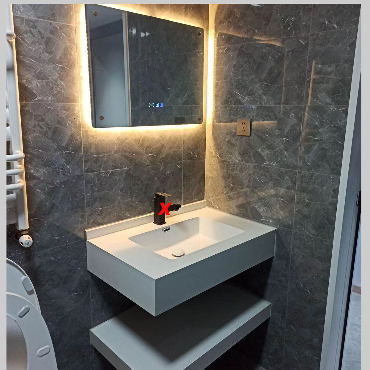 Bàn đá 2 tầng kèm chậu sứ tràn viền CB86 – thiết kế sang trọng, dễ vệ sinh