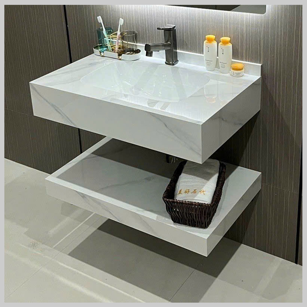 Bàn đá lavabo liền chậu sứ cao cấp CB28, sang trọng, chống bám bẩn, dễ vệ sinh