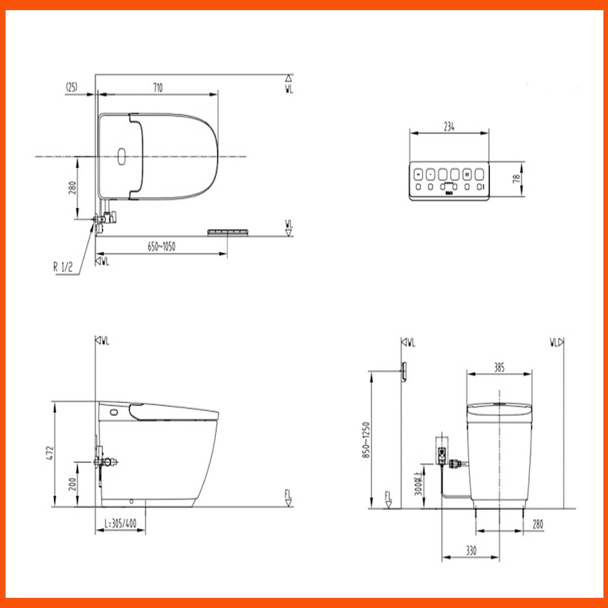 Bản vẽ Bồn cầu thông minh INAX AC-819VN