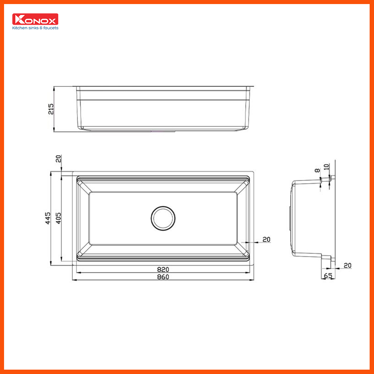 Bản vẽ Chậu rửa bát KONOX KN8644SU Dekor