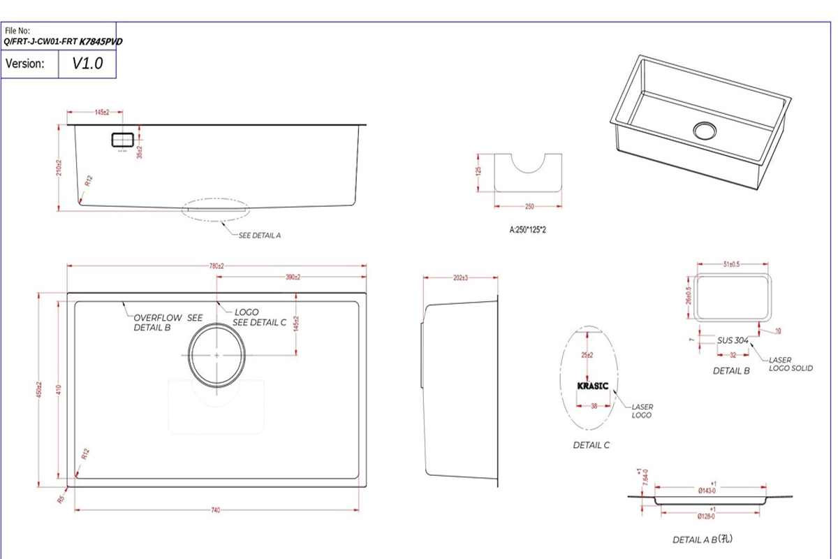 Bản Vẽ Kỹ Thuật Chậu rửa bát KRASIC K7845PVD