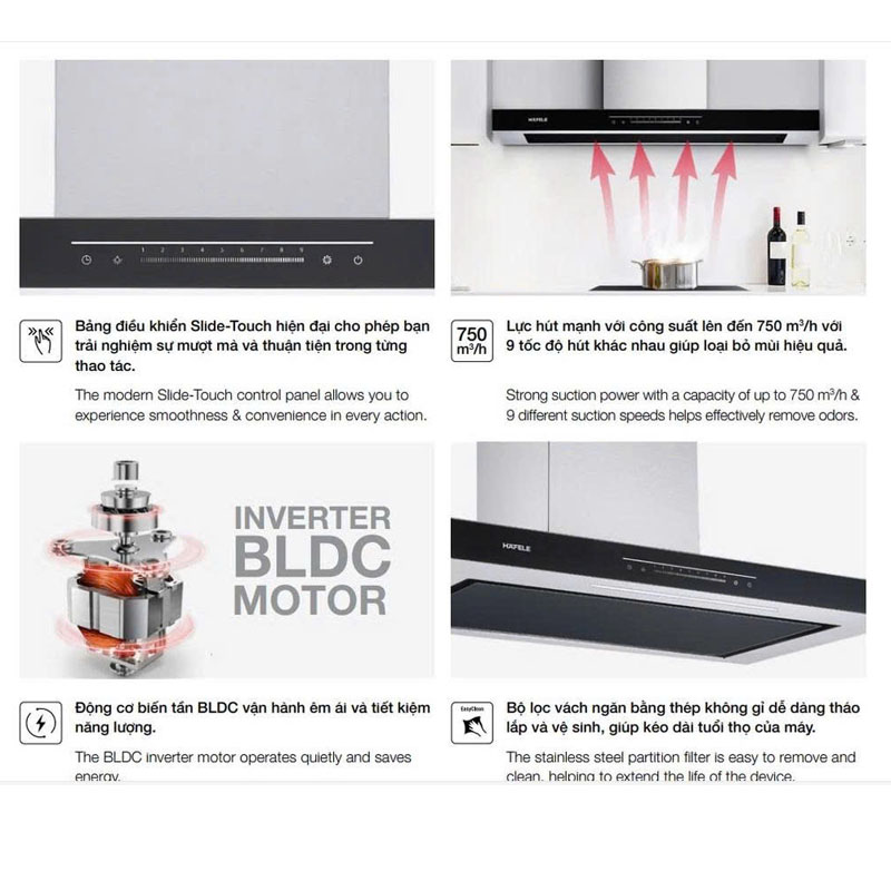 Bảng điều khiển cảm ứng không chạm Hafele HC-W705B hiện đại