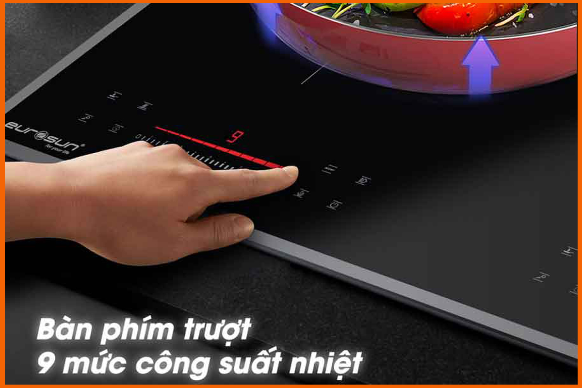 Bảng điều khiển cảm ứng Slider hiện đại trên bếp từ Eurosun T708XPro