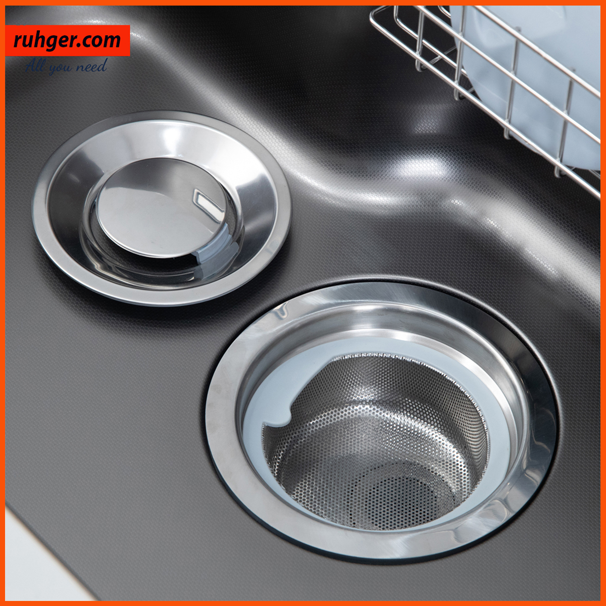 Hệ thống Siphon Z Slim và bát rác 185mm trên chậu rửa bát Kluger KT8050FB – thoát nước nhanh, chống tắc