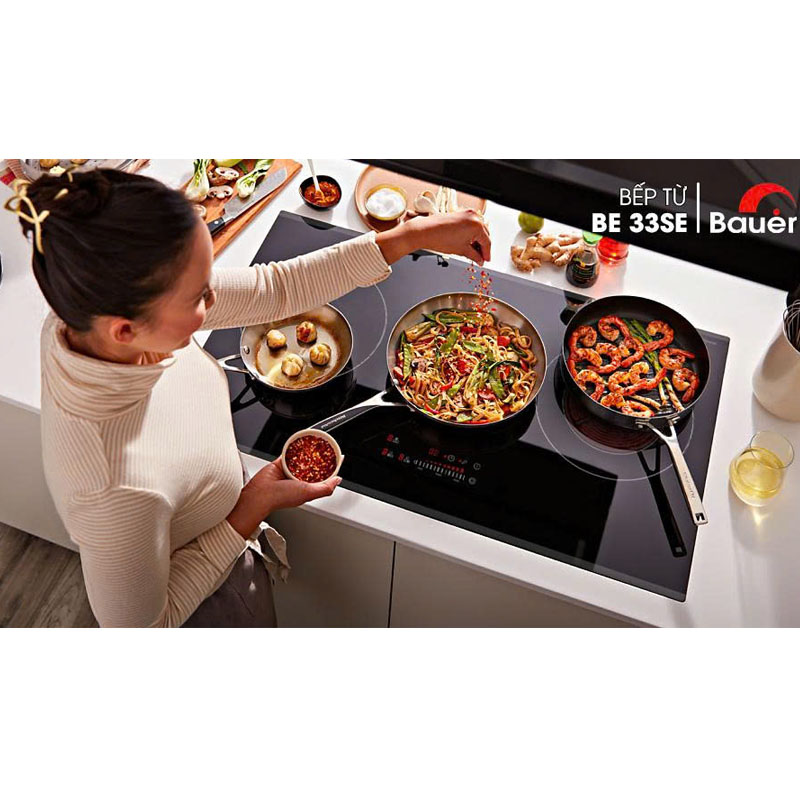 Bếp từ Bauer BE 33SE với 2 vùng từ và 1 vùng hồng ngoại 2 vòng nhiệt