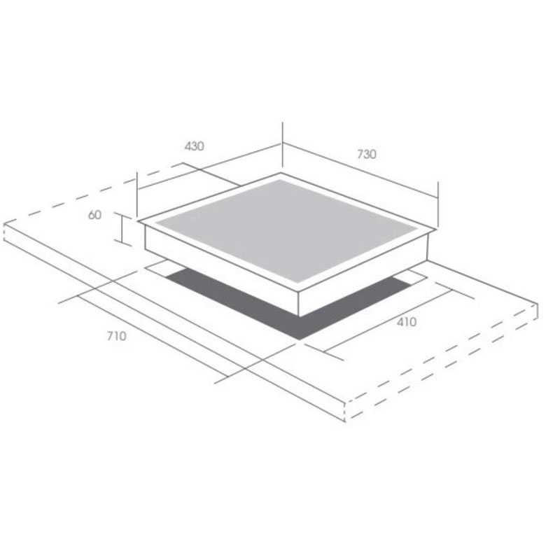 Kích thước bếp từ đôi Canzy CZ-TL1022 PRO 730x430mm, khoét đá 710x410mm