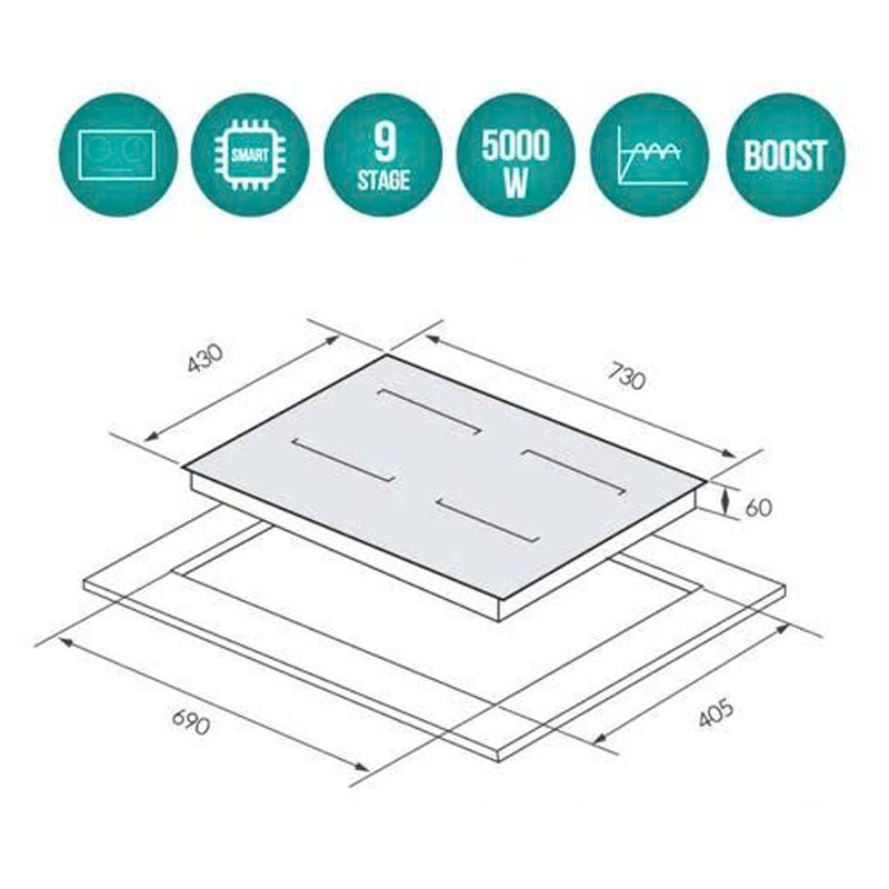 Kích thước và thông số kỹ thuật của bếp từ đôi GrandX GX IH615SE chính hãng Malaysia