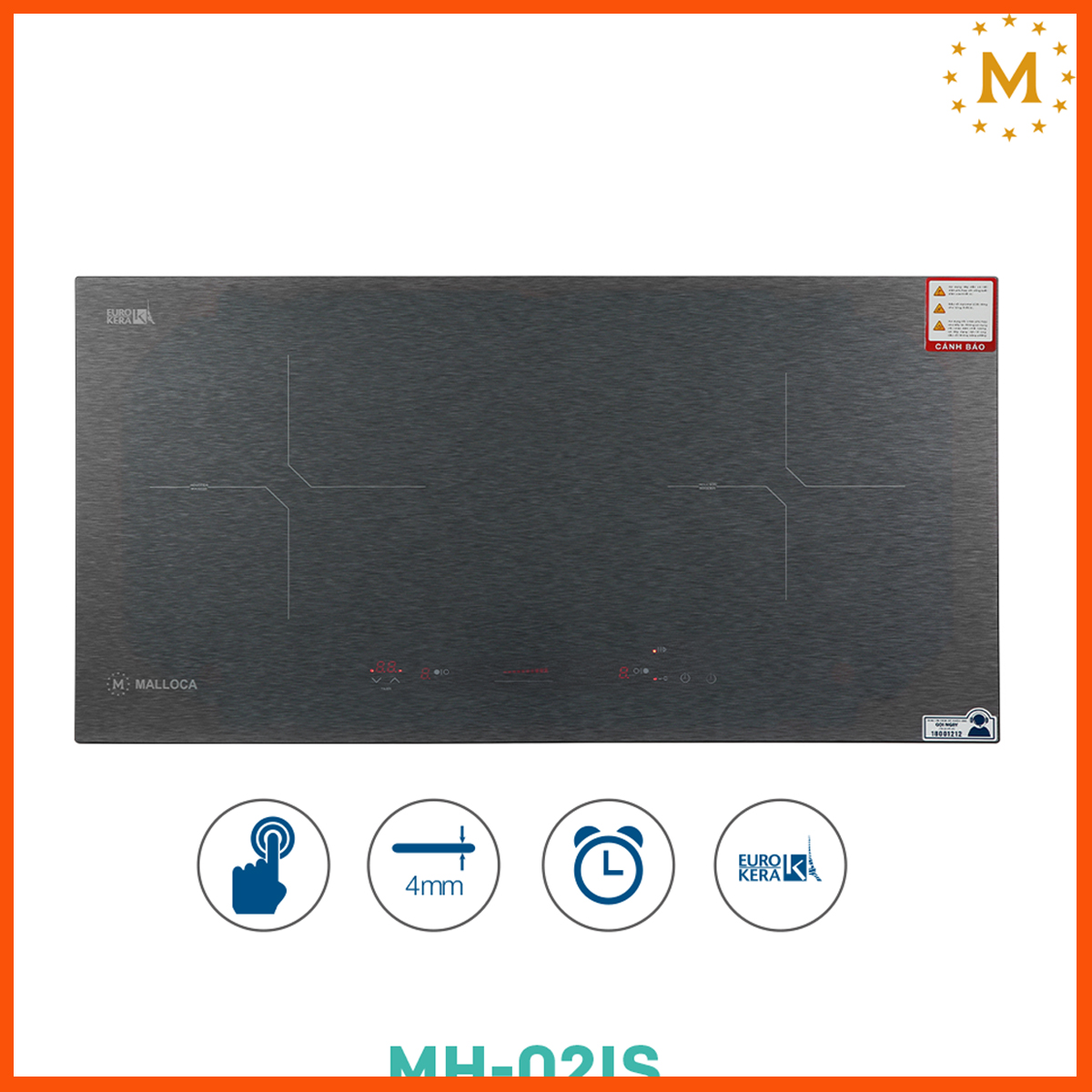 Bếp từ MALLOCA MH-02IS chính hãng – 2 vùng nấu cảm ứng, mặt kính EuroKera