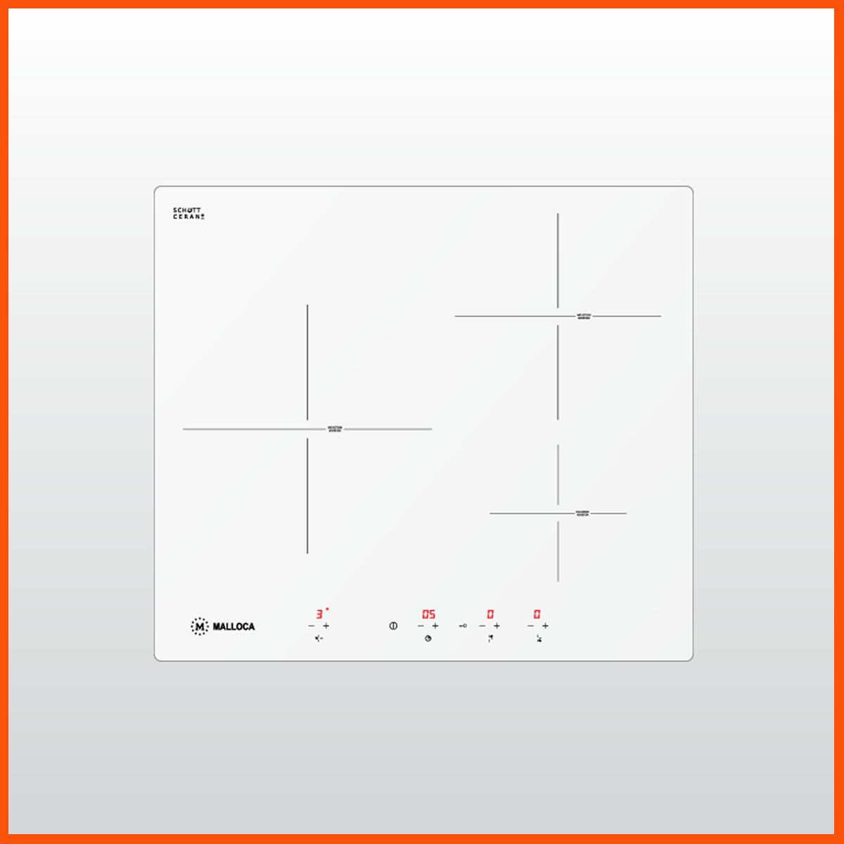 Bếp từ MALLOCA MI 593 WN chính hãng với 3 vùng nấu, thiết kế âm bàn