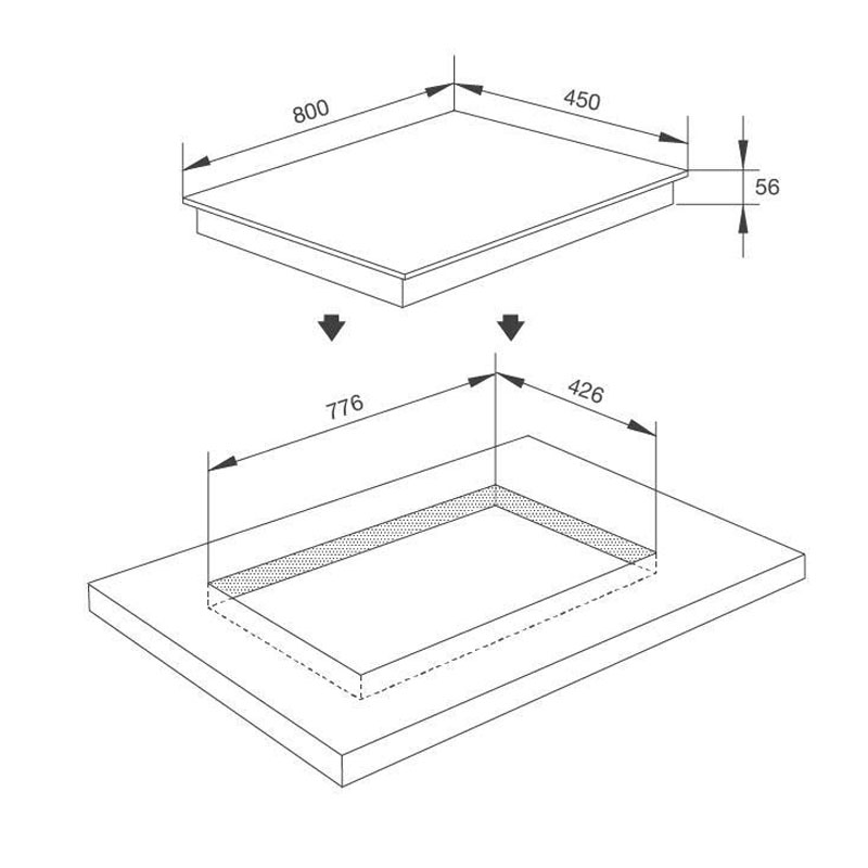 Kích thước lắp đặt bếp kính âm 2 từ Malloca Skylux MH-802 chuẩn xác
