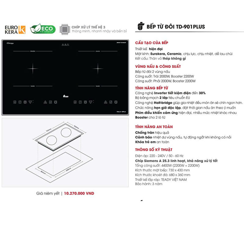 Bếp từ Teady TD-901Plus bảng điều khiển cảm ứng hiện đại