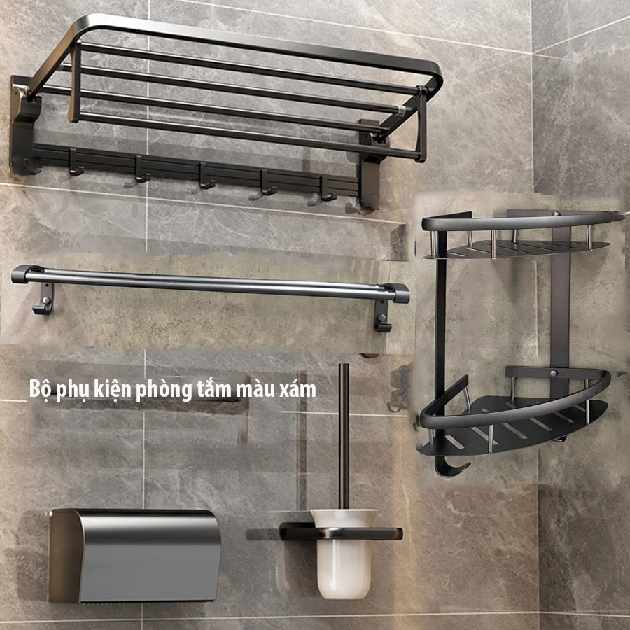 Bộ phụ kiện phòng tắm FTF36 – Bao gồm vắt khăn inox 304, kệ góc, lô giấy, chổi cọ bồn cầu