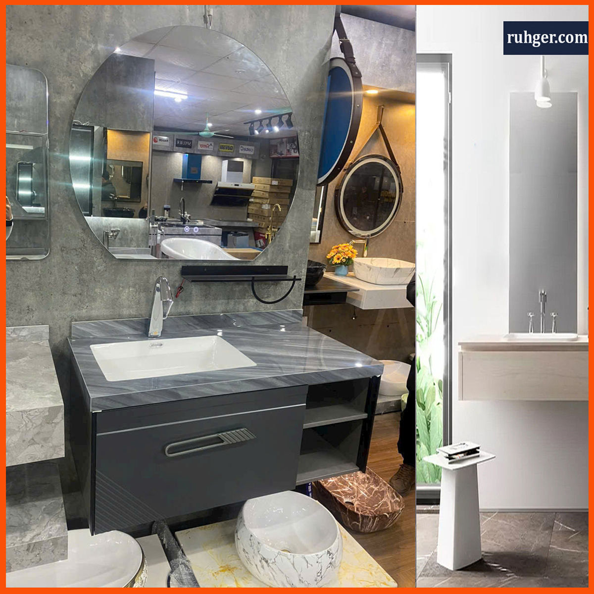 Combo bồn rửa mặt có tủ 208 lắp đặt hoàn thiện trong không gian phòng tắm hiện đại