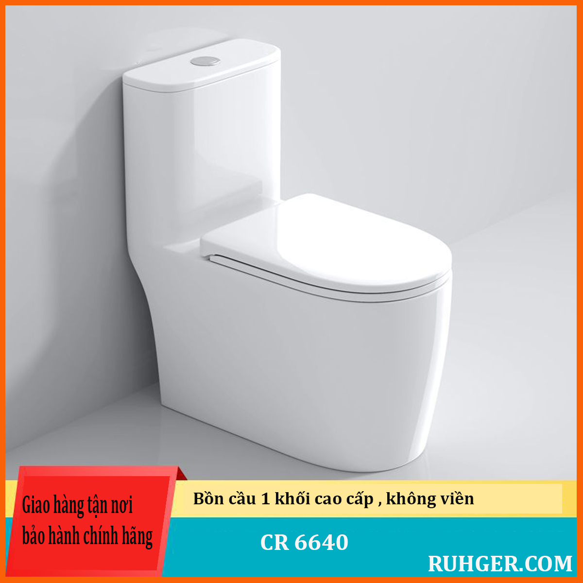 Bồn cầu 1 khối cao cấp 6640 thiết kế nguyên khối, màu trắng bóng