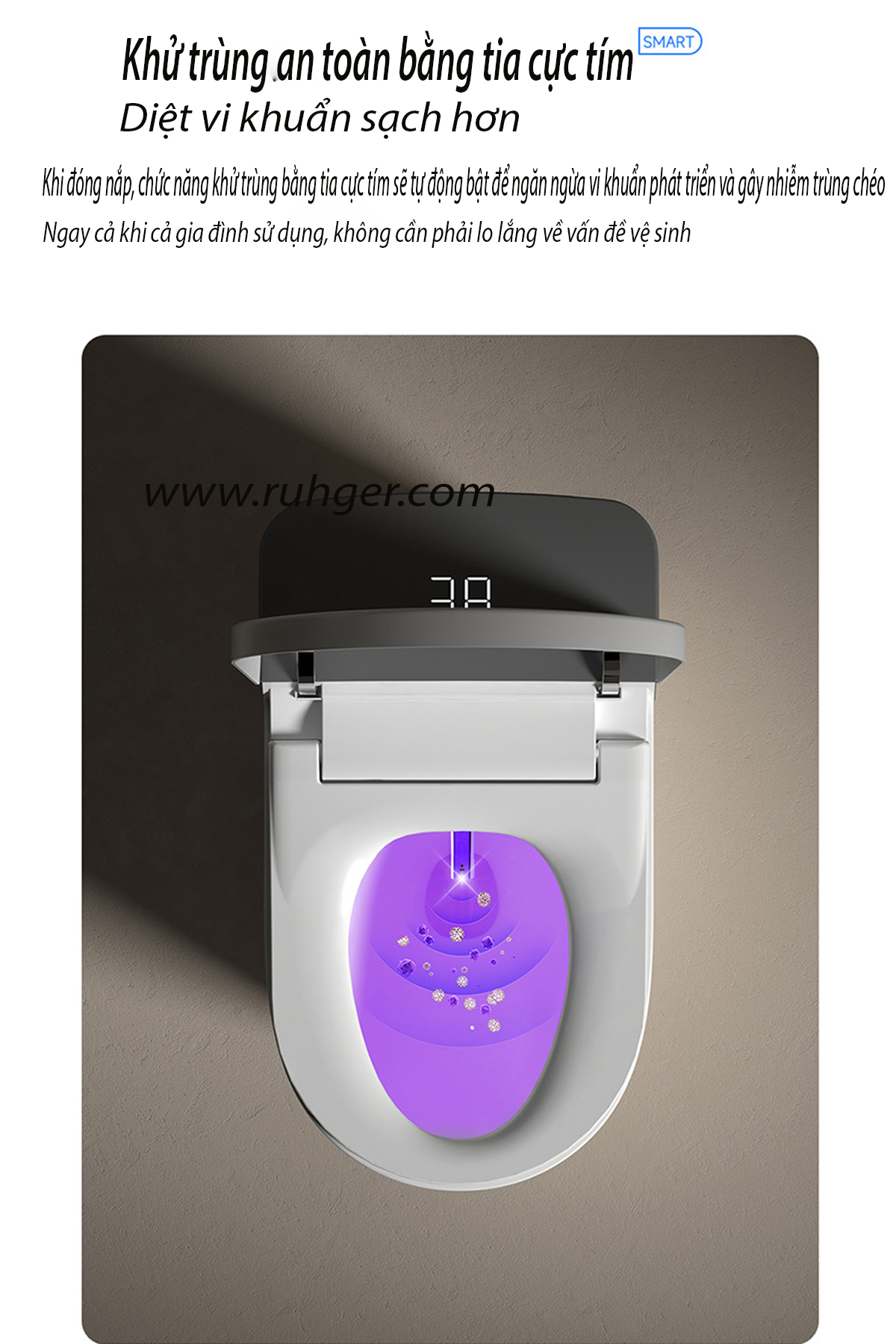 Bồn cầu CR 6944 có hệ thống khử mùi, diệt khuẩn bằng tia UV