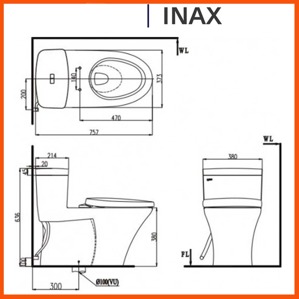 Bản vẽ kỹ thuật Bồn cầu INAX AC-900R